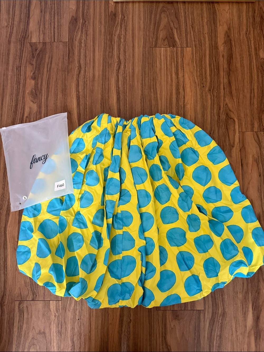 Fancy Strapless Yellow Dress with Blue Polka Dots